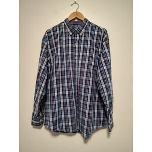 IZOD Blue Red Plaid Men's XL Long Sleeve Button-up Shirt One Pocket